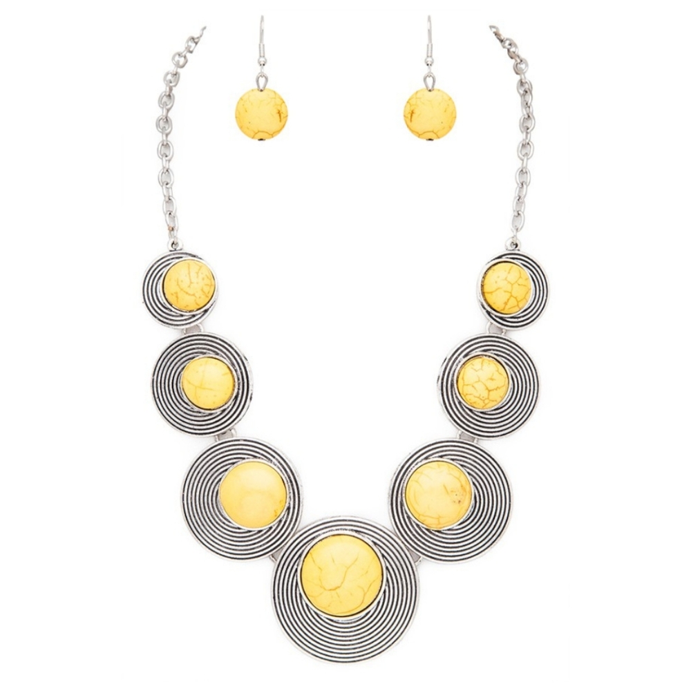 Brand new yellow and silver colored necklace and earring set | 7524